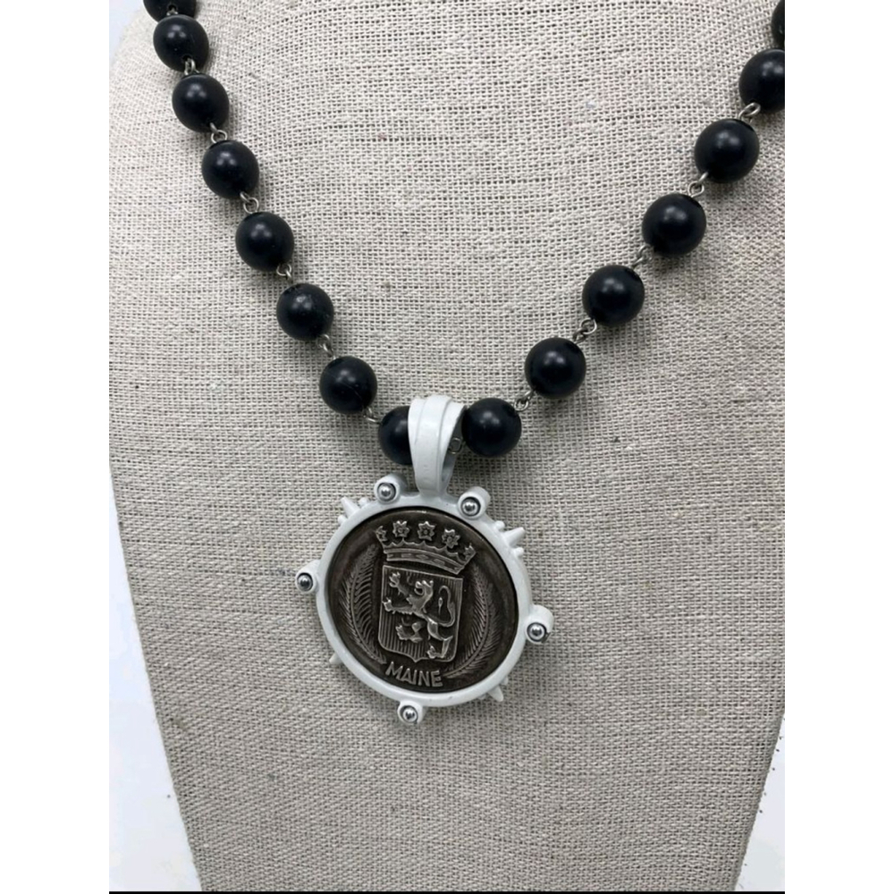 Vintage French Kande “Maine” Medallion Pendant Semi-Precious Stones 27"